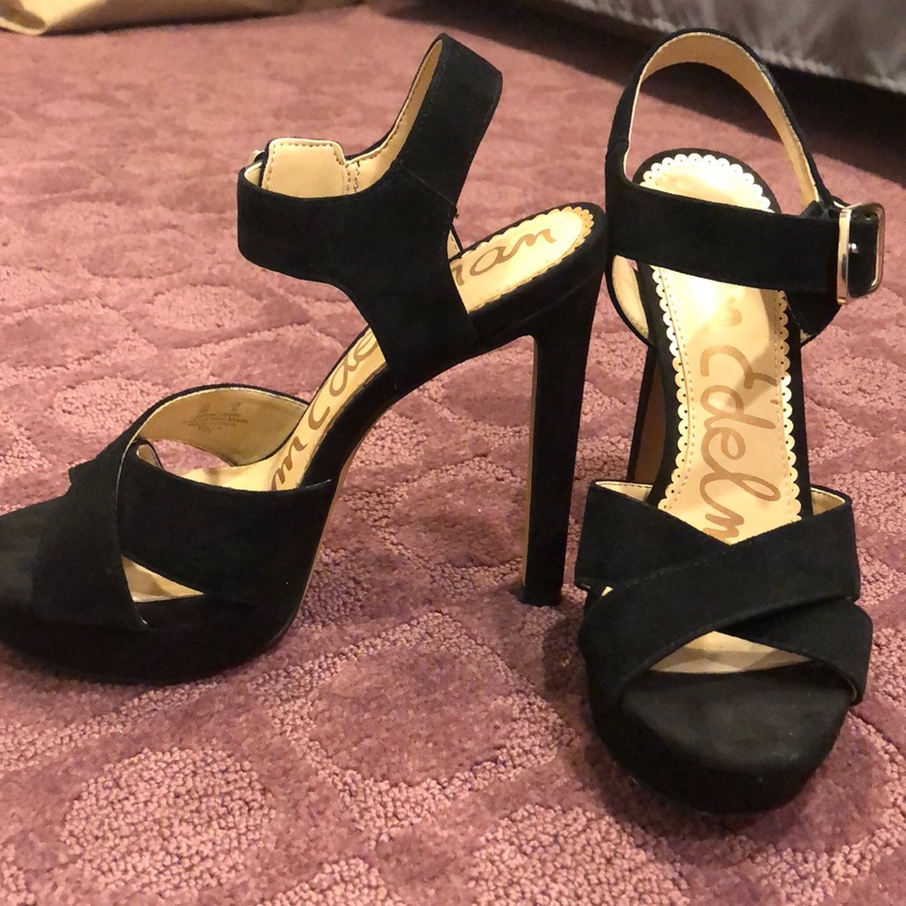 Sam Edelman Black Suede Heeled Sandals SIZE 6